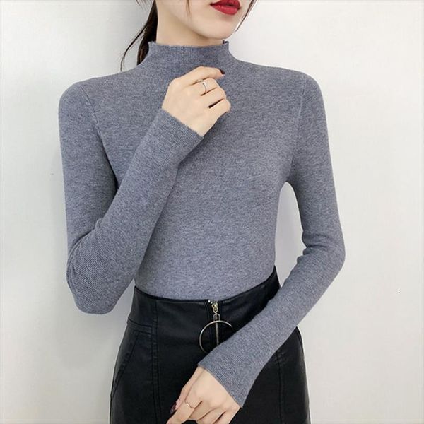 

women solid half turtleneck knitted sweater pullovers causal autumn winter primer shirt long sleeve slim fit tight jumper, White;black