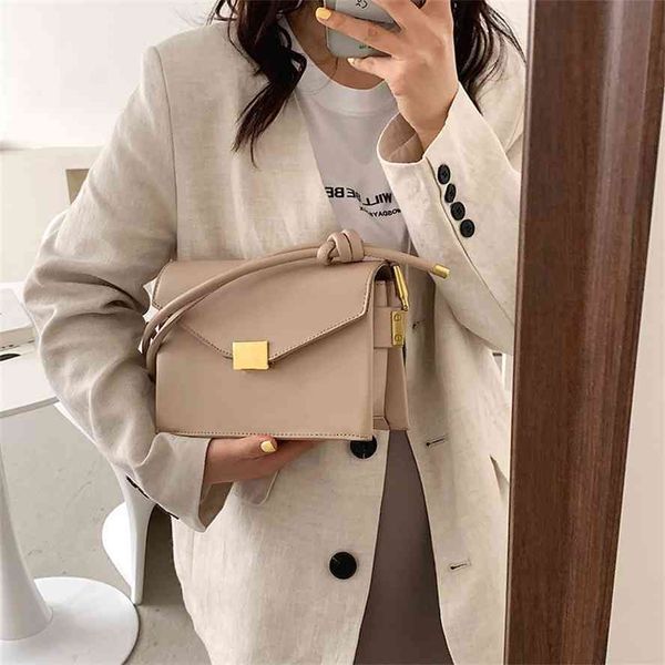 

new 2021 single shoulder korean fashion simple pu women's lock small square bag