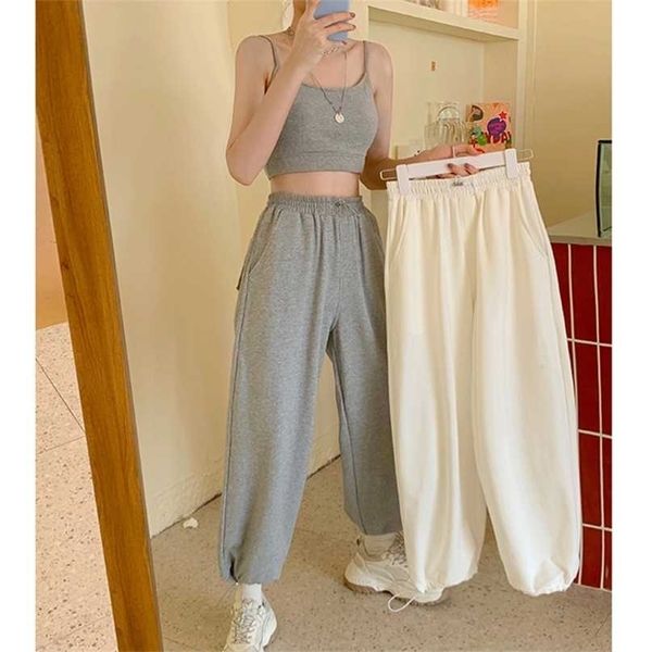 

joggers sweatpants women korean fashion loose y2k pants high waist straight vintage classic trousers summer harajuku 211115, Black;white