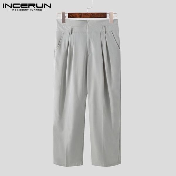 

men's pants incerun fashion men straight solid color high waist joggers streetwear trousers 2021 casual pantalones hombre no belt 5xl, Black