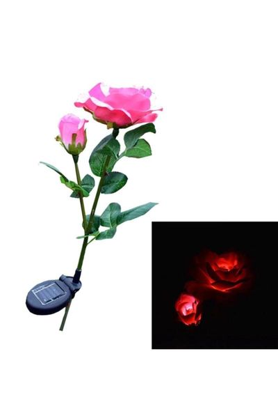 

solar powered 2 head pink rose led garden lighting light decor ornament decorations