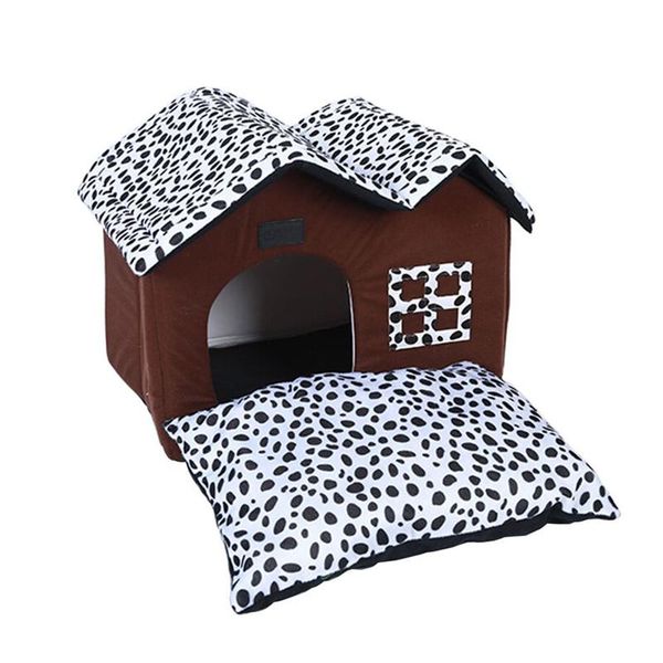 

luxury pet house leopard dog bed spot double foldable cat kennel soft warm mat cotton nest accessories kennels & pens
