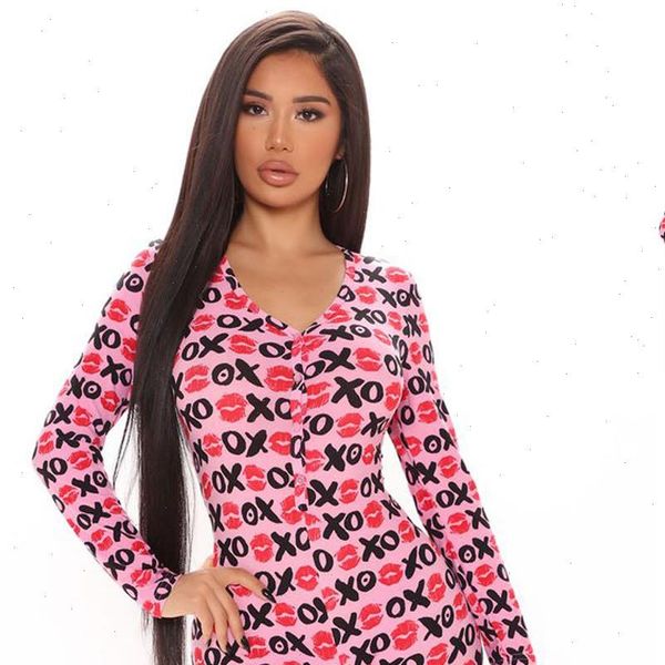 

v neck buttons up women rompers long sleeve autumn print sleepwear back flap, Black;white