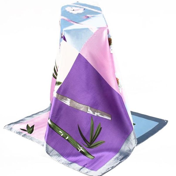 

scarves bamboo silk scarf women foulard 90*90cm square leaves head scarfs ladies elegant shawl wrap female hijab flowers plant, Blue;gray