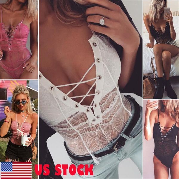 

v neck lace up women jumpsuits bodycon bandage bodysuit leotard short, Black;white