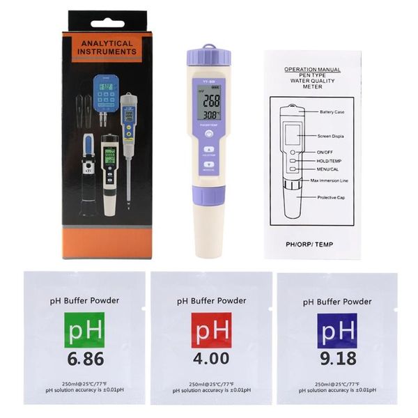 

meters professional digital water tester yy-600 ph/orp/temp 3 in 1 pen with ph&orp calibration powder buffer 16fa