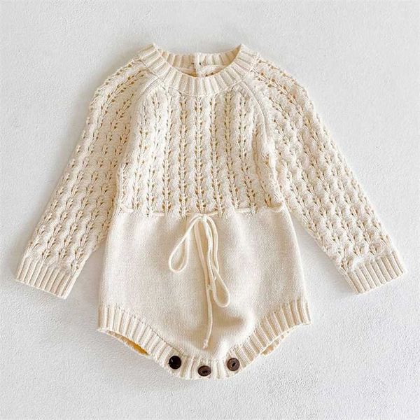 

spring baby clothes girls romper autumn long sleeve girl knit hollow out rompers jumpsuit 211011, Blue