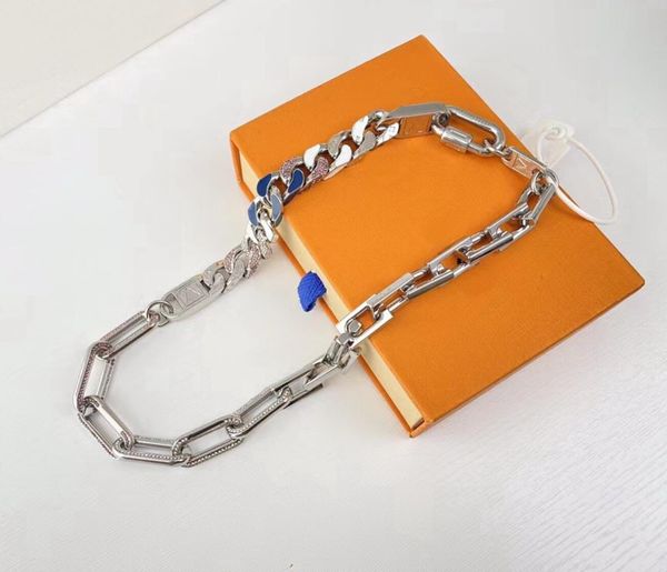 

europe america fashion style men silver-color metal engraved v initials crystal enamel chain links patches necklace twinkle