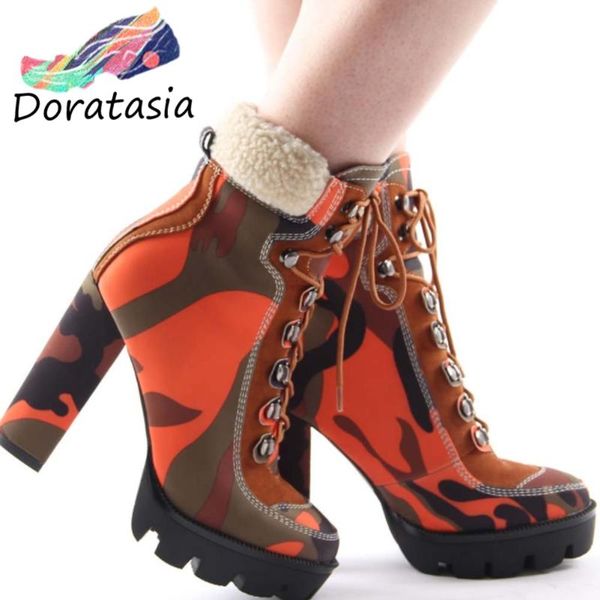 

boots doratasia ins women camouflage zipper block heel shoes metal brand party dress desin ankle, Black