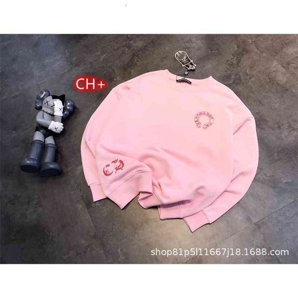 

ch family 21 autumn female winter new pink horseshoe round neck sweater 3d three-dimensional sanskrit printed terry cotton knitted sweater, Black