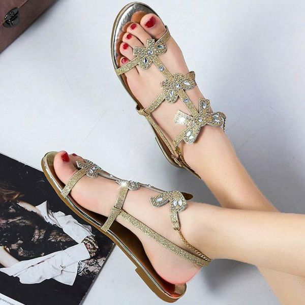 

summer women rhinestone sandals butterfly flats back strap buckle peep toe casual fashion beach ladies shoes zapatos de mujer, Black