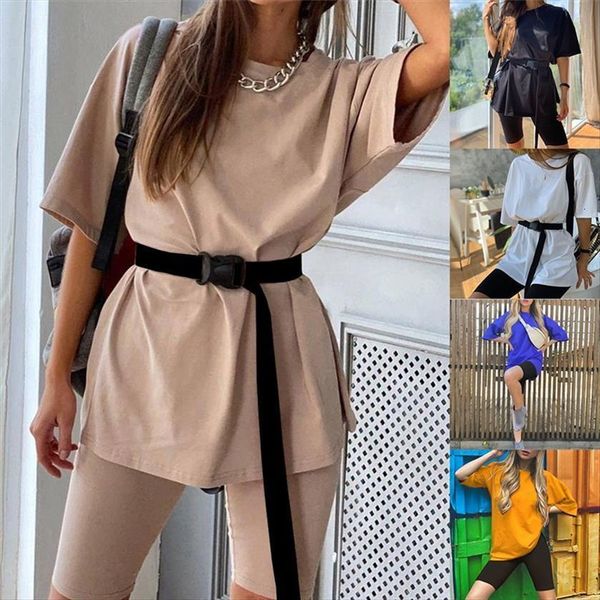 

casual solid outfits two womens tracksuits piece suit belt home loose sportswear bicycle wear summer selling leisure, Gray