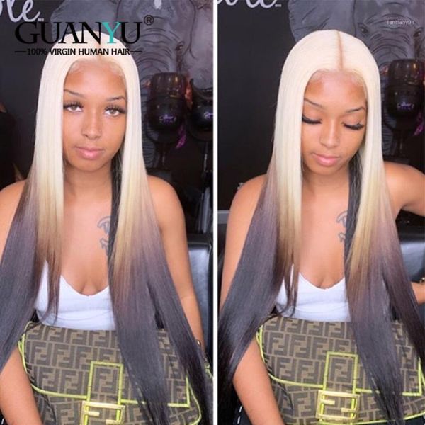 

grey lace front human hair wig 13x4 brazilian remy ombre 3tones blonde pink green blue red orange purple colored for women1, Black;brown