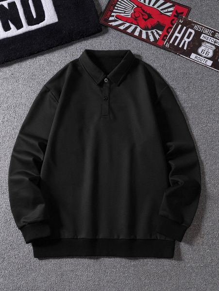 

men polo neck solid sweatshirt e5lk#, Black