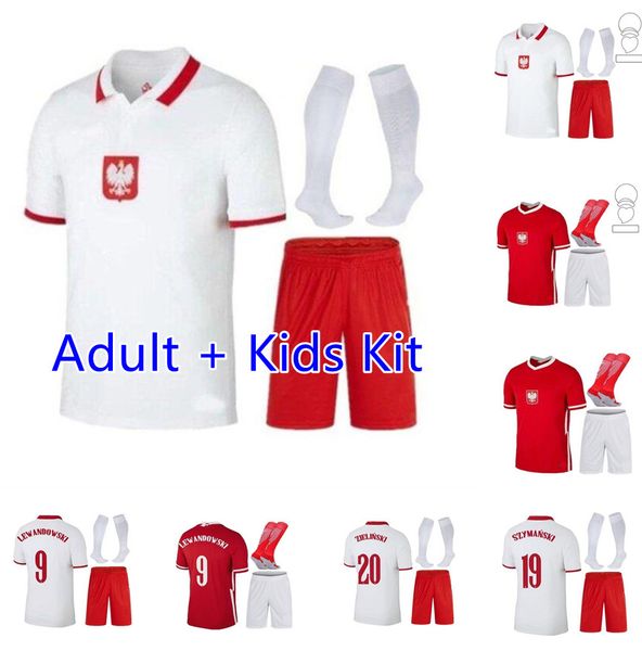 

kids kit + socks 2021 2022 polska soccer jerseys 20 21 lewandowski national team home white away milik piszczek piatek grosicki football shi, Black;yellow