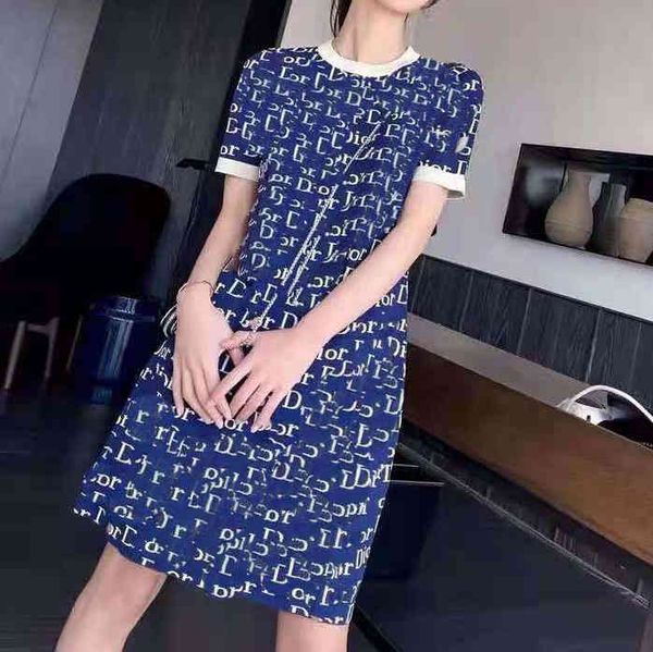 

2022 factory wholesale new fashion d + letter jacquard three dimensional color contrast a-line skirt knitted pullover short sleeve t-shirt f, Black;gray
