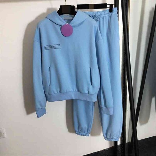 100% Baumwolle Solide Hoodies Sets Track Hosen Frauen Mit Kapuze Sweatshirts Weibliche Pullover Zwei Stücke Anzüge 210803