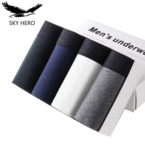 

underpants 4pcs/lot skyhero male panties cotton men's underwear boxers breathable man boxer solid comfortable brand shorts jdren, Black;white
