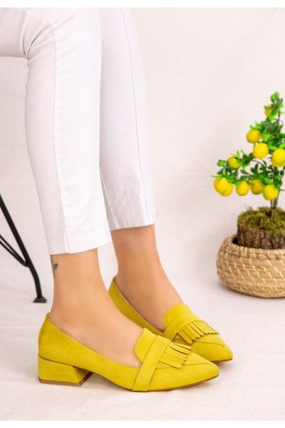

women's yellow suede high-heeled shoes dress, Black