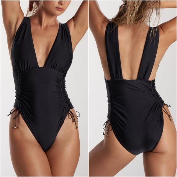 

one-piece suits women high waist solid color swimwear beach bikini one piece pleating stunning sheath slim fit