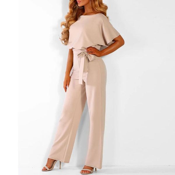 

women's jumpsuits & rompers combinaison pantalon femme womens jumpsuit short sleeve playsuit clubwear straight leg with belt 2021 rompe, Black;white