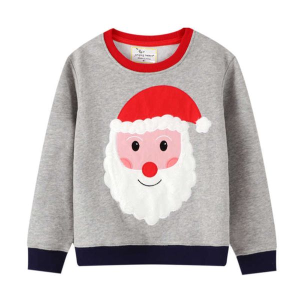 Saltando metros crianças meninos meninos camisolas para Christmas Chegada Papai Noel applique bonito bebê tops roupas de algodão 210529