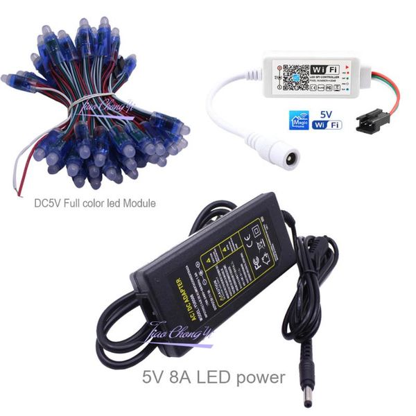 

full color ip68 ws2811 ic rgb pixel led module ,dc5v wifi spi controller,dc 5v 8a power supply adapte modules