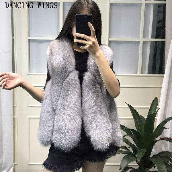 

women's trench coats 2021 design nature real fox fur vest female full pelt genuine gilet short style winter outwear y3kf, Tan;black