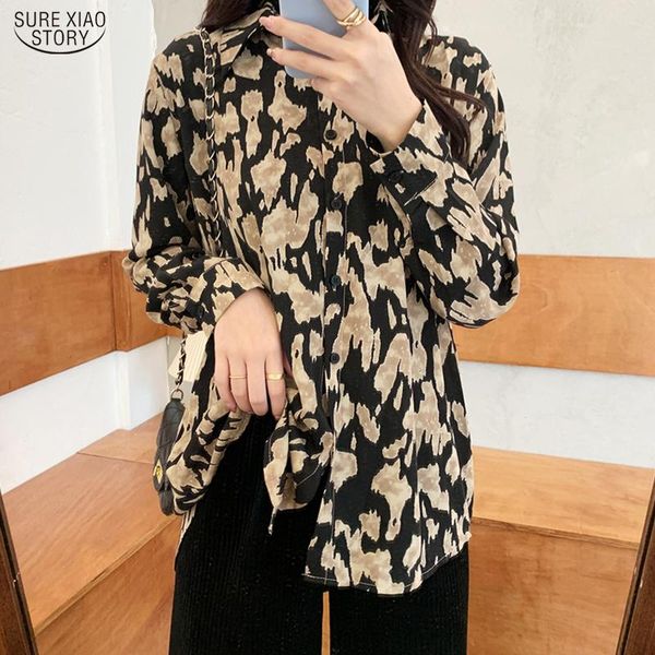 

women's blouses & shirts fashion turn-down button korean print office lady blouse women leopard loose elegant clothes 8717 50, White