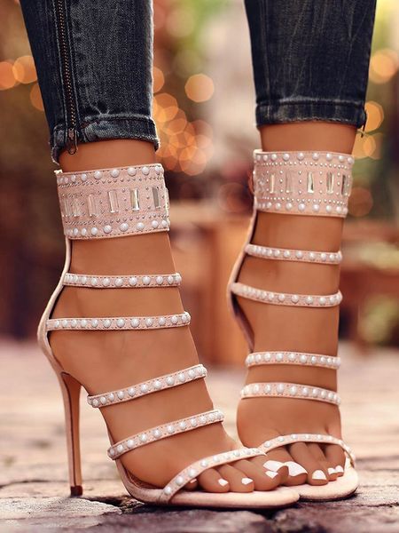 

fashion suede narrow high-heel black and apricot rivets beadings nightclub sandals women's shoes cool style