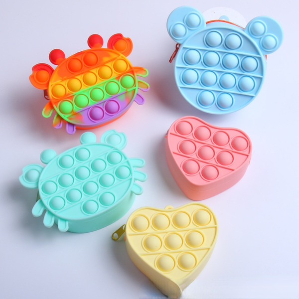 

fidget toy rodent pioneer silicone coin purse pop bubble stress reliever bag children kid educational toy bag student stationary