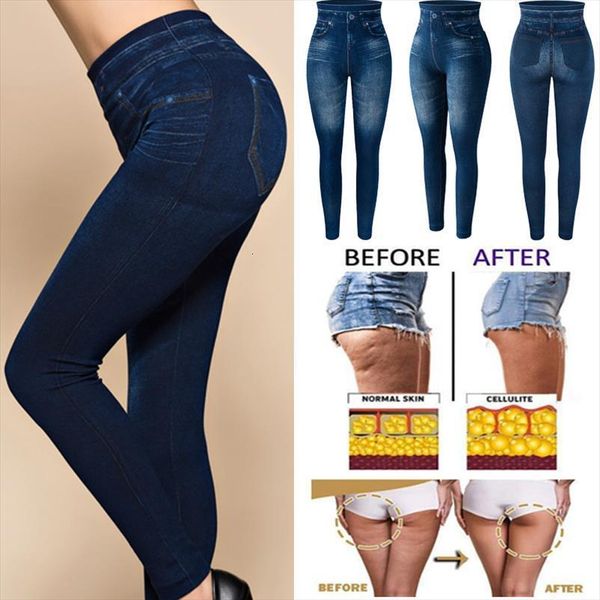 

slim faux denim jeans women leggings pocket printing fashion fitness casual high waist pencil pants, Black