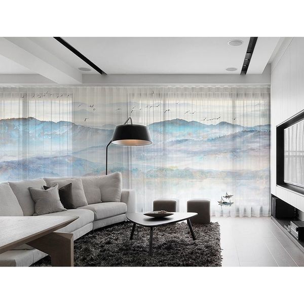 

curtain & drapes custom chiffon sheer window drape for bedroom living room mountain hills river boat landscape khaki gray brown pink blue