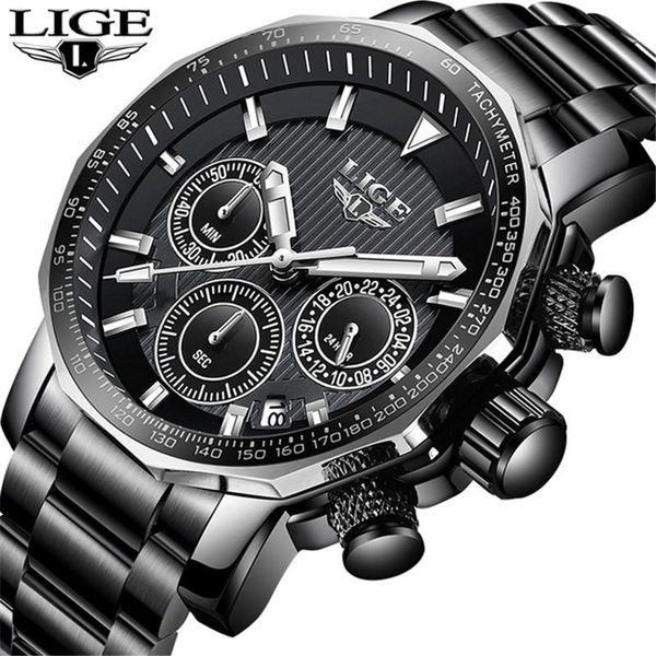 

wristwatches lige mens watches fashion watch men stainless steel quartz waterproof clock relogio masculino, Slivery;brown