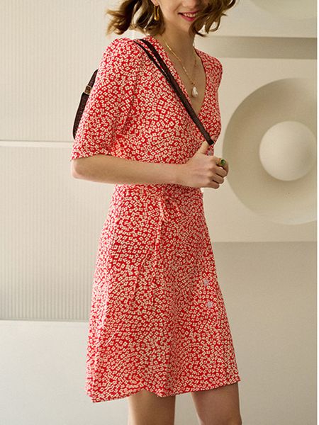 

casual dresses women v-neck wrap floral mini dress 2021 early spring short sleeve waist slim lace-up with buttons gk0y, Black;gray