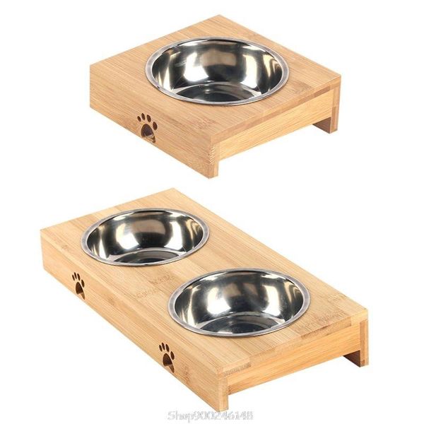 

pet water feeding bowl for dogs cats natural bamboo stent single / double tableware balance environmental s19 20 cat bowls & feeders