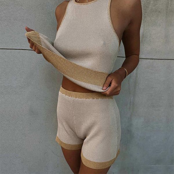 

comfy knitted lounge wear womens tracksuits two piece set summer outfits tank and shorts matching sets, Gray