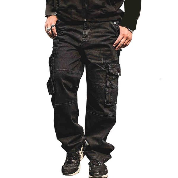 

men's jeans hip hop baggy cargo pants loose tactical denim trousers with multi pockets skateboard plus size 30-46 2816, Blue
