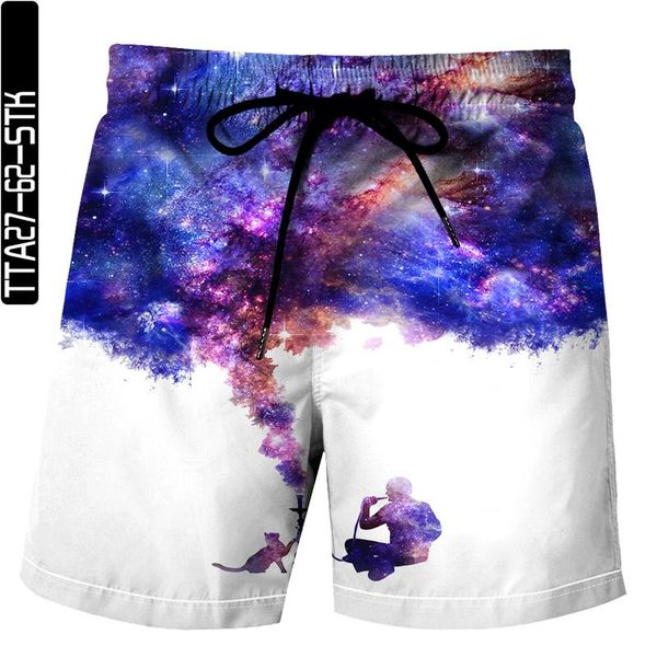 

men's shorts summer breeches 2021 cotton casual black men classic clothing beach male starry sky 3d printing, White;black