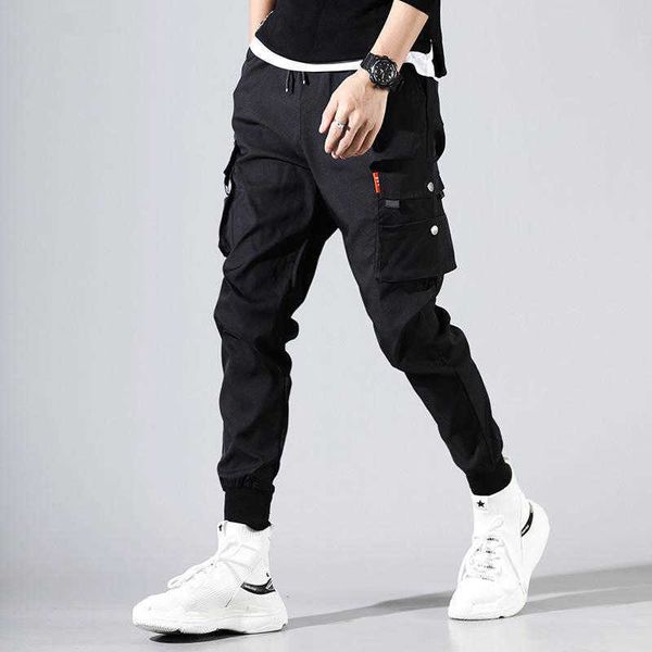 

mens pants hip hop style overalls harem sweatpants drawstring multi-pocket casual jogging street pant, Black