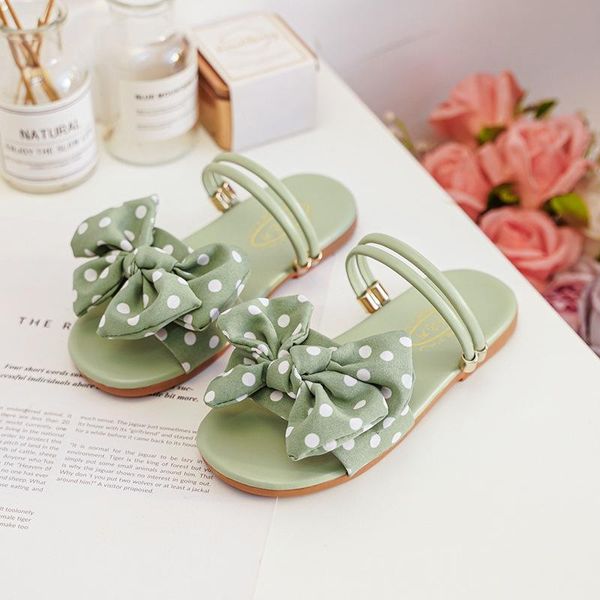

slipper summer children' dots bowtie korean sandals and slippers for little girls bohemia beach flip-flops princess dress shoes green, Black;grey