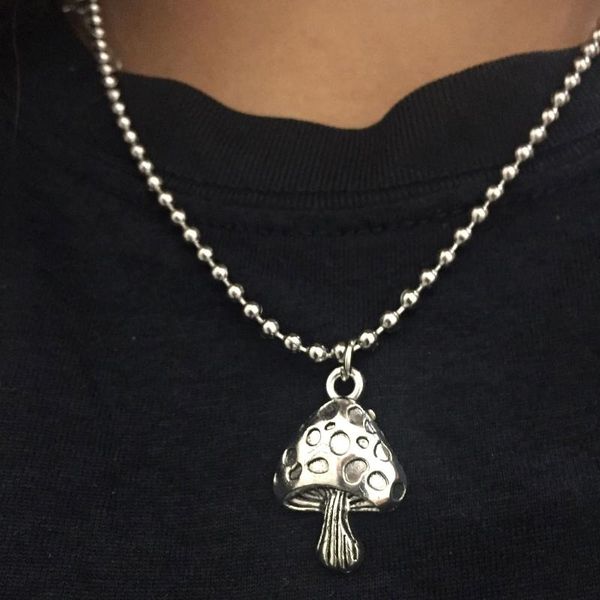 

pendant necklaces goth vintage metal mushroom chain choker necklace for women grunge aesthetic goblincore egirl indie accessories, Silver
