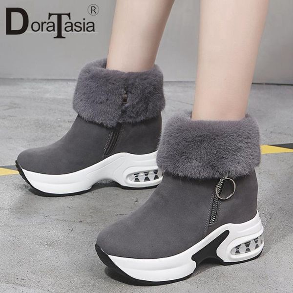 

boots doratasia fashion ladies platform ankle winter warm fur high heels women height increasing zip plush shoes woman, Black