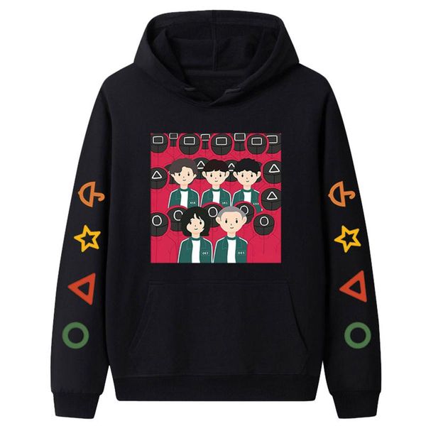 

men's hoodies & sweatshirts squid game men women casual long sleeve print pullover loose round six clothes sudaderas, Black