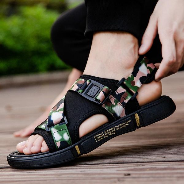 

sandals summer gladiator beach slippers 2021 men flip flops fashion men's flats shoes non-slip camouflage krasovki, Black