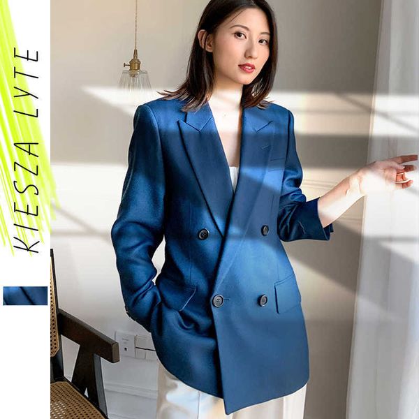 Blazer Jakcet Kadınlar EST Tasarımcı Mavi Gevşek Kalınlaşmış Blazers Ceket Sonbahar Kış Kore Tarzı Dış Giyim 210608