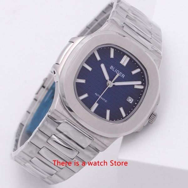 

wristwatches bliger 40mm automatic mechanical watch men square case auto date sapphire glass luminous wristwatch, Slivery;brown