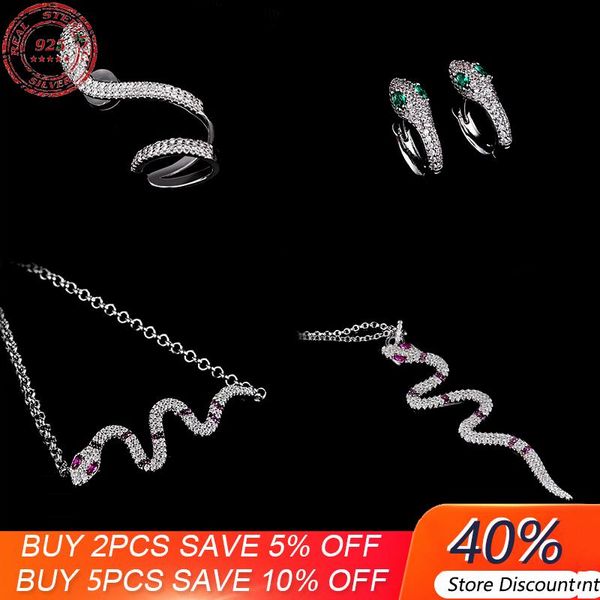 

stud s925 sterling silver green eye snake earrings red series necklace bracelet european and american luxury monaco jewelry, Golden;silver