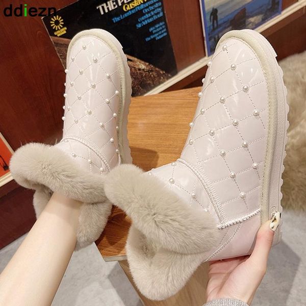 

boots women snow ladies plush short ankle platform shoes for 2021 winter furry round toe rubber female, Black