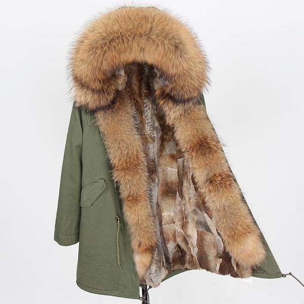

women's fur & faux real parka women winter jacket hooded coat nature lining female coats, Black